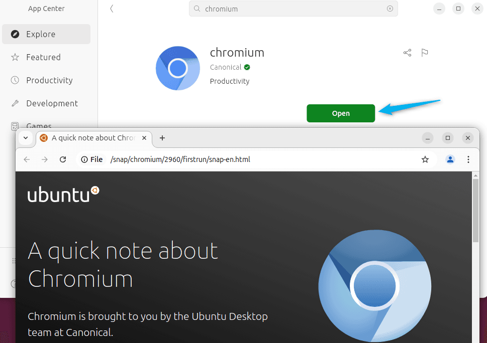 Launching Chromium on Ubuntu via app center
