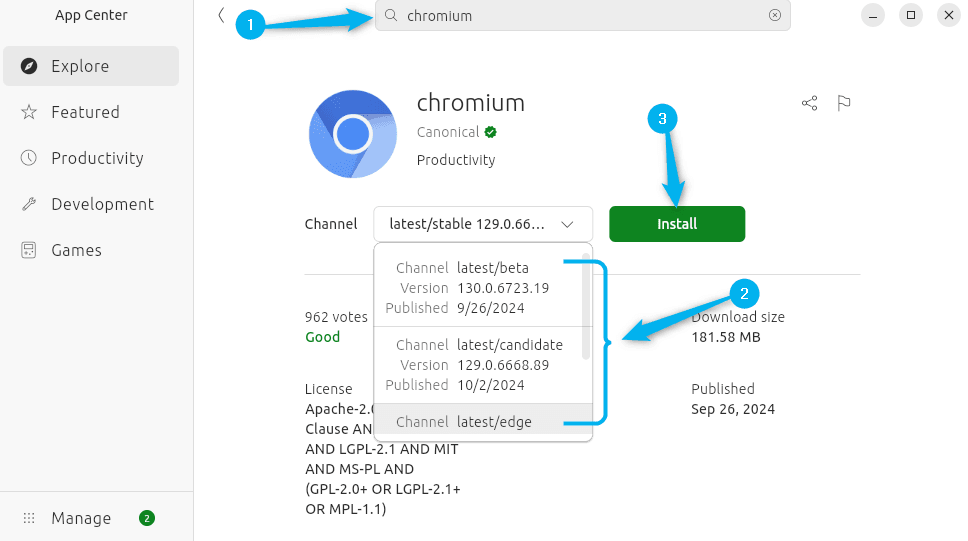 Installing Chromium on Ubuntu via the App Center