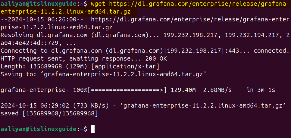 Downloading Grafana Tar file on Ubuntu