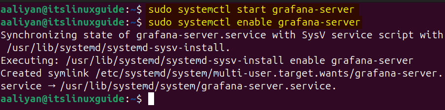 Starting and enabling Grafana server on Ubuntu