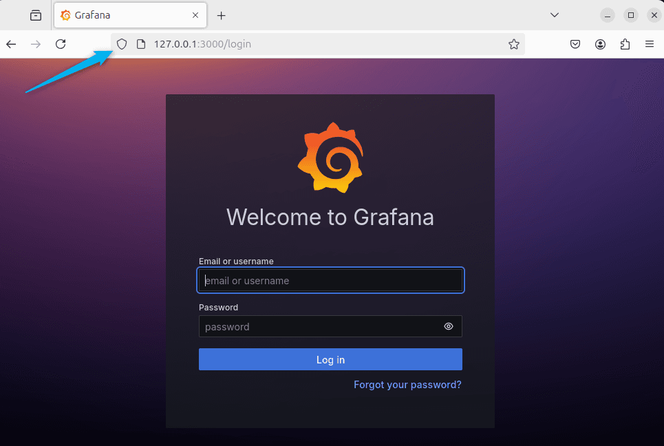 Grafana login page on Ubuntu