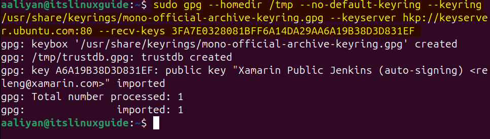 Adding GPG key for Mono repository on Ubuntu