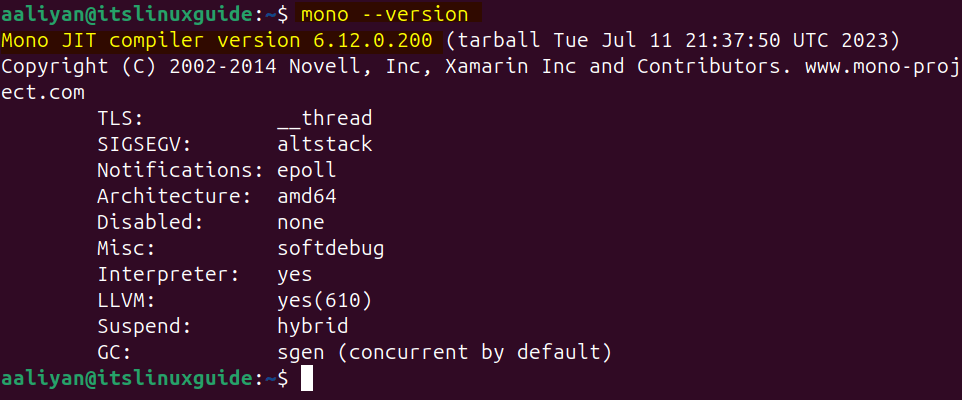 Checking mono version on Ubuntu