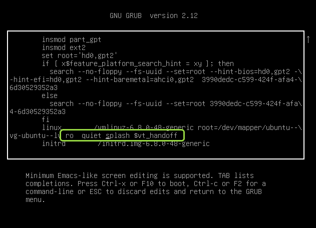Initializing bash shell for changing root password via Ubuntu GRUB menu