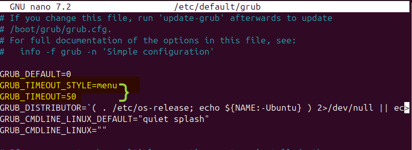 Unhiding the GRUB menu in Ubuntu by changing its timeout style to menu and setting the timeout
