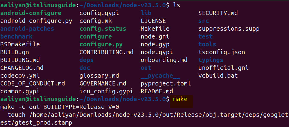 Compiling source code after extracting tar.gz file on Ubuntu