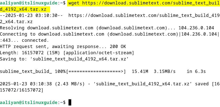 Downloading sublime text tar file via terminal on Debian