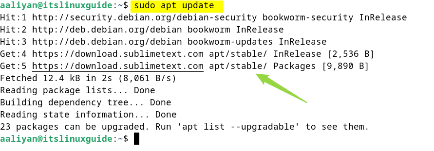 Updating apt packages list on Debian after adding sublime repository