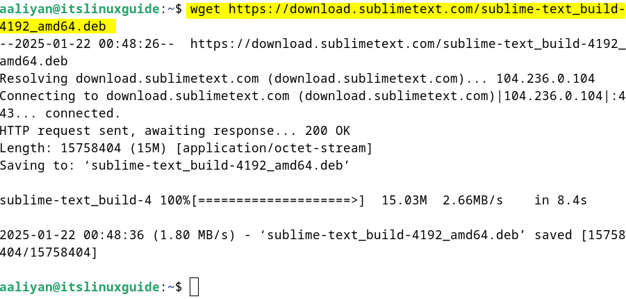 Downloading sublime text deb file on Debian via terminal