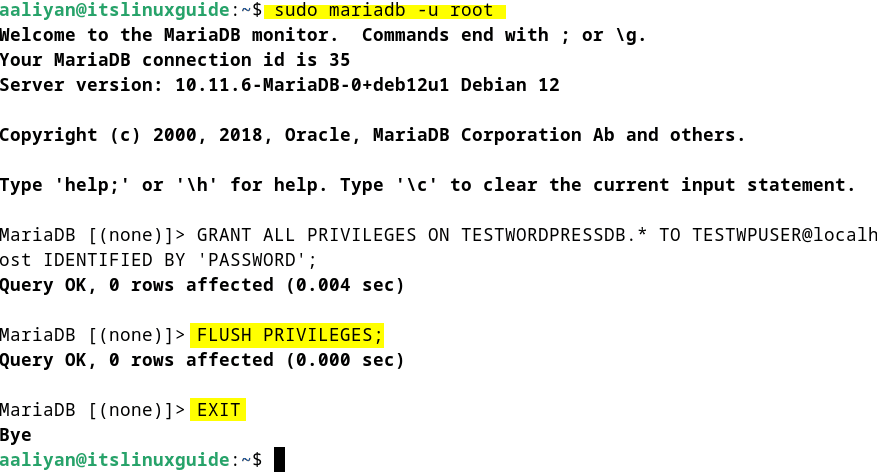 Applying the changes in MariaDB on Debian 