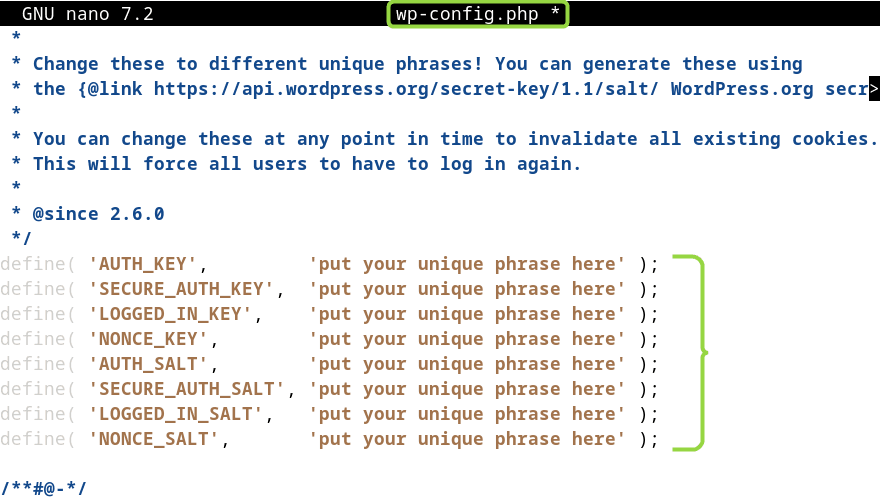 Adding security key for WordPress on Debian 