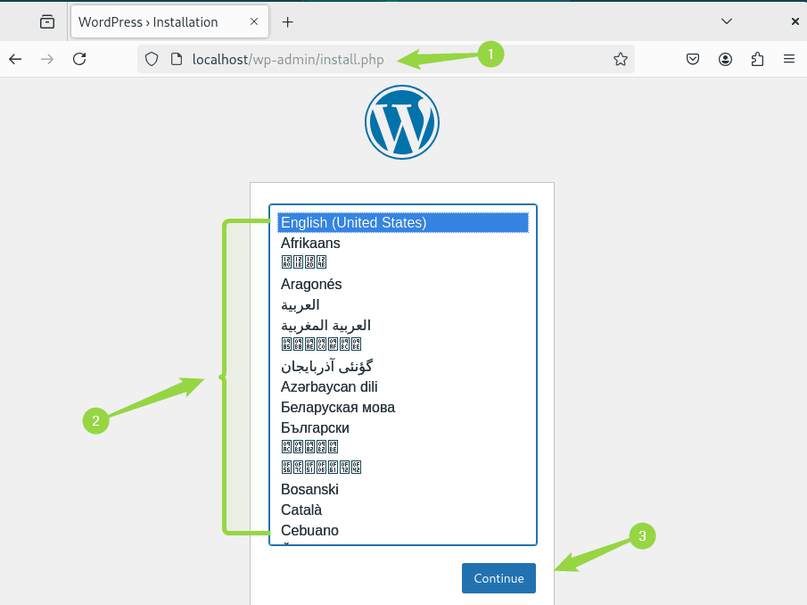 WordPress front end installation on Debian 