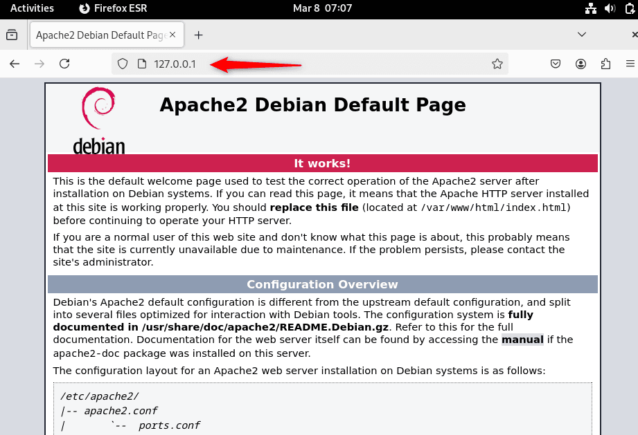 Apache 2 Default Webpage on Debian 
