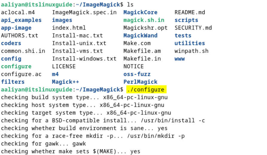 Executing the configuration file for ImageMagick on Debian