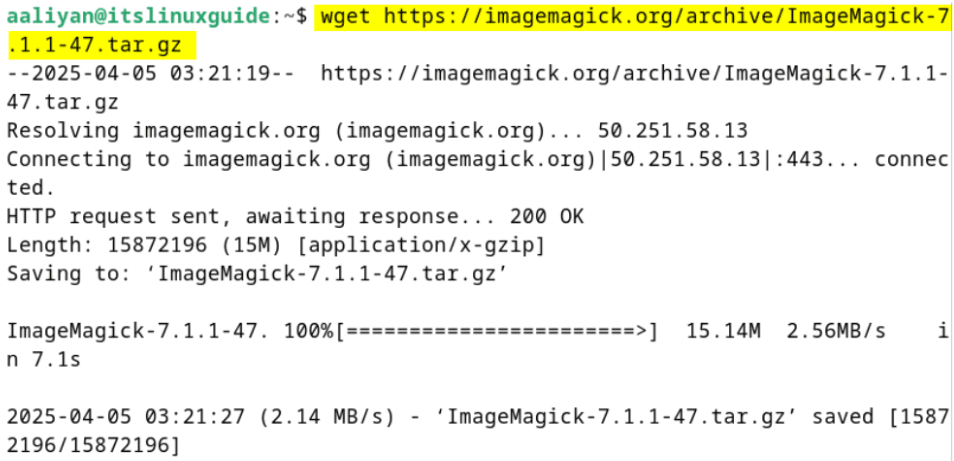 Downloading ImageMagick tar file on Debian via command Line