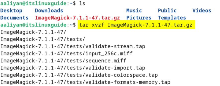 Extracting ImageMagick tar file on Debian via command Line