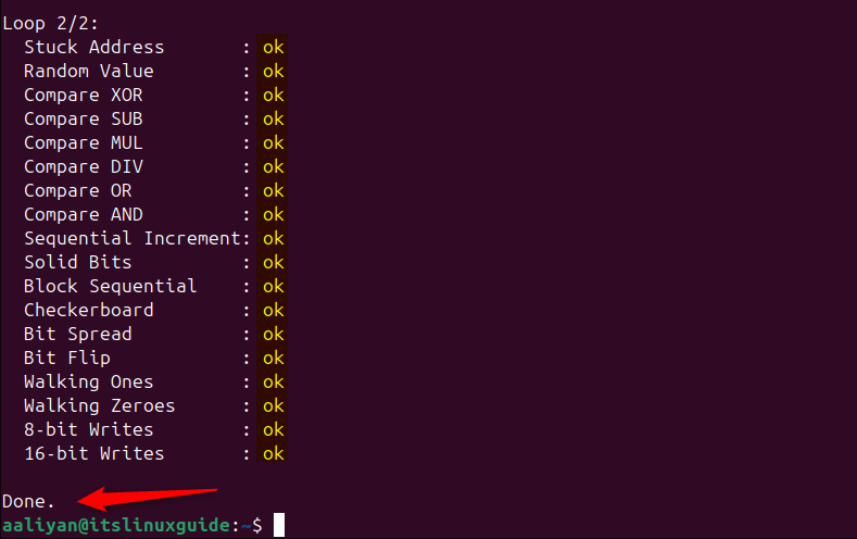 Running memtest on Ubuntu via memtester CLI 