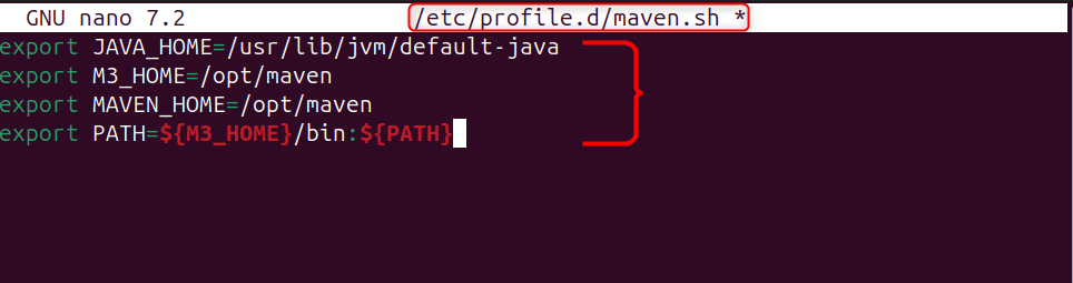 adding the path for the Maven and Java home environment variables in Ubuntu