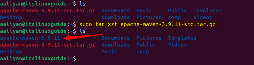 Extracting Maven source code file on Ubuntu