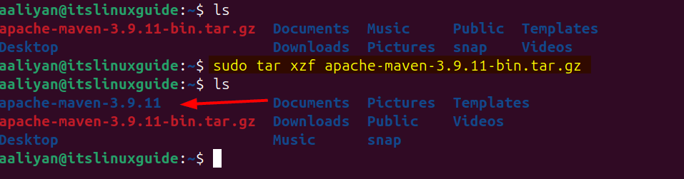 Extracting maven binary tar file on Ubuntu
