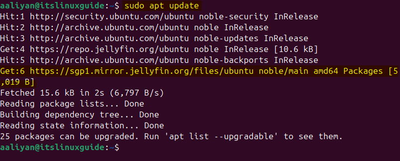Updating apt packages list to integrate Jellyfin repository in Ubuntu