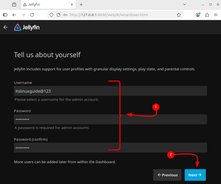 Configuration step 2 : Creating Jellyfin account on Ubuntu