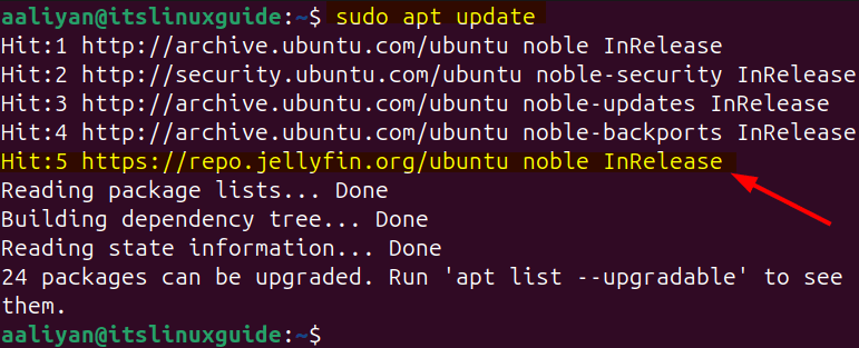 Updating apt packages list on Ubuntu for Jellyfin
