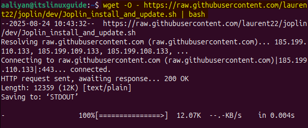 Downloading Joplin bash script file on Ubuntu