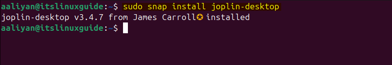 Installing Joplin desktop on Ubuntu via snap pakcage installer