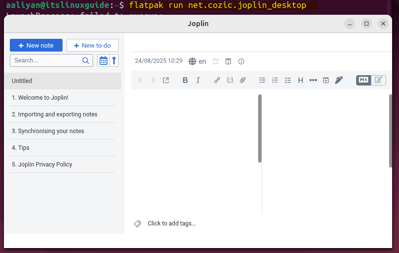 Launching Joplin desktop on Ubuntu installed via flathub