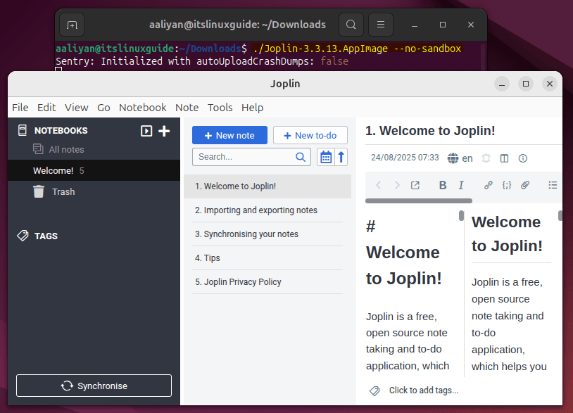 Launching Joplin on Ubuntu via its AppImage file