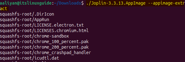 Extracting AppImage file of Joplin on Ubuntu for its installation