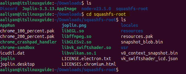 Navigating to Joplin AppImage file extracted directory on Ubuntu