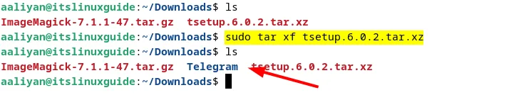 Extracting Telegram Tar file on Debian Downloaded from its official website