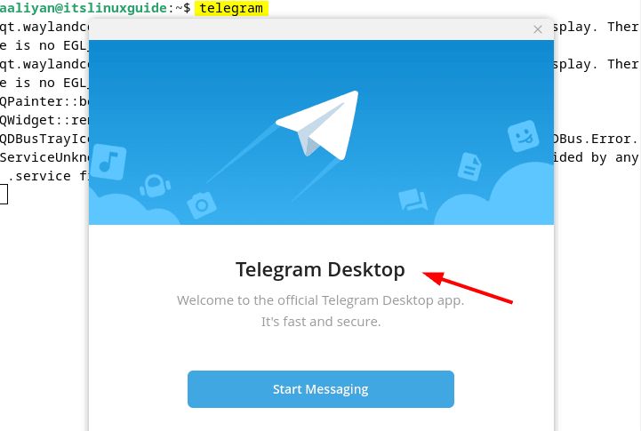 Launching Telegram on Debian via its extracted tar file 