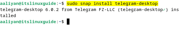 Installing Telegram on Debian via snap package installer 