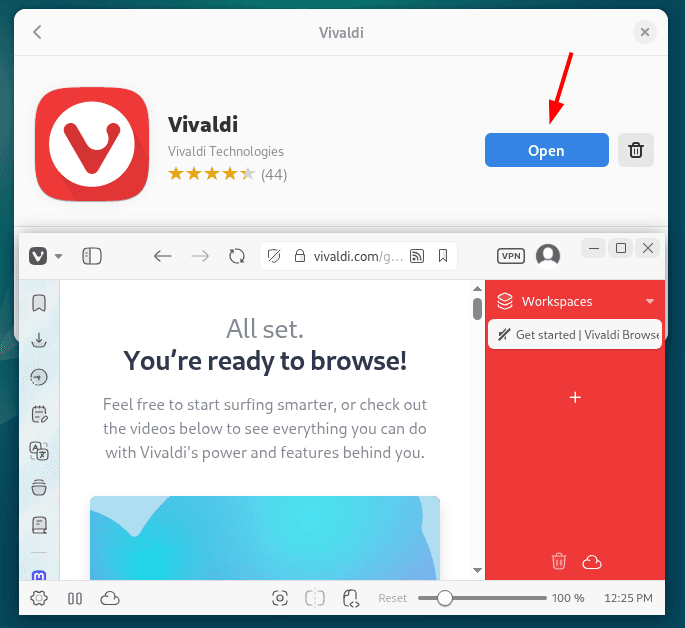 Launching Vivaldi browser on Debian installed using .deb file and software installed app