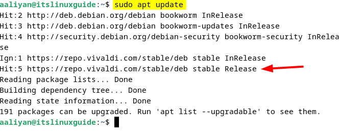 Updating apt package list to successfully add the Vivaldi repository on Debian