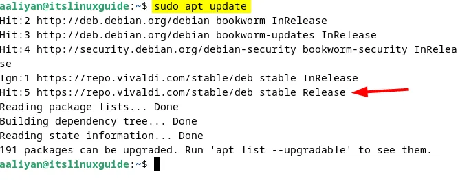 Updating apt package list to successfully add the Vivaldi repository on Debian