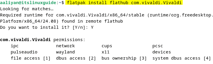 Installing Vivaldi browser on Debian using flatpak package installer