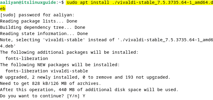 Installing Vivaldi on Debian via its .deb file using apt