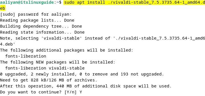 Installing Vivaldi on Debian via its .deb file using apt