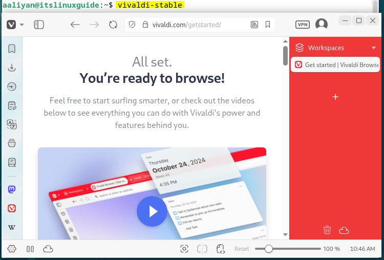 Launching Vivaldi browser on Debian via command line