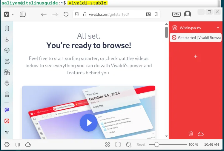 Launching Vivaldi browser on Debian via command line