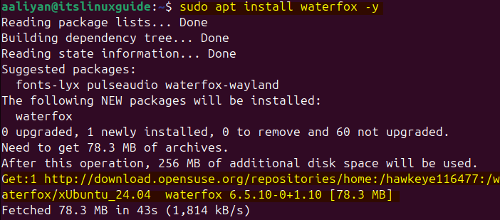 Installing Waterfox on Ubuntu via its repository through apt package installer