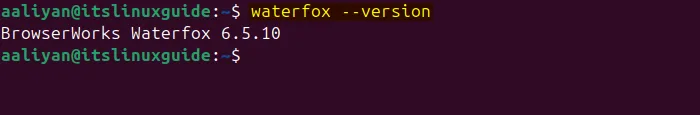 Checking Waterfox version on Ubuntu to verify installation through apt 