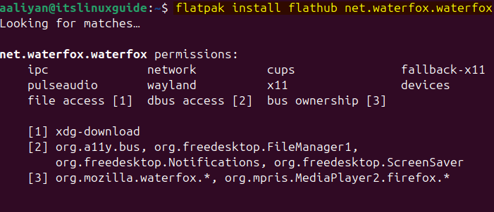 Installing Waterfox on Ubuntu via flatpak app installer