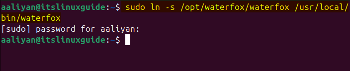 Creating symbolic link for Waterfox tar file on Ubuntu