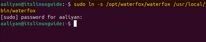 Creating symbolic link for Waterfox tar file on Ubuntu 