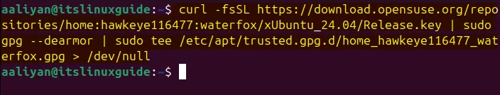 Adding GPG key for Waterfox browser repository  on Ubuntu